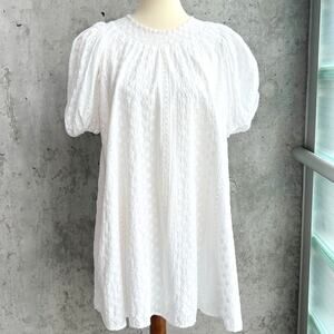 & Other Stories White Embroidered Eyelet Puff Sleeve Smock Dress-XS
